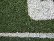 Close-up of a soccer ball on a well-maintained artificial turf field.