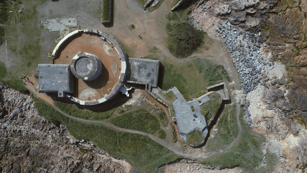 aerial photography of round building