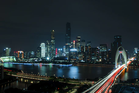 landscape photography of bridge near high-rise buildings
