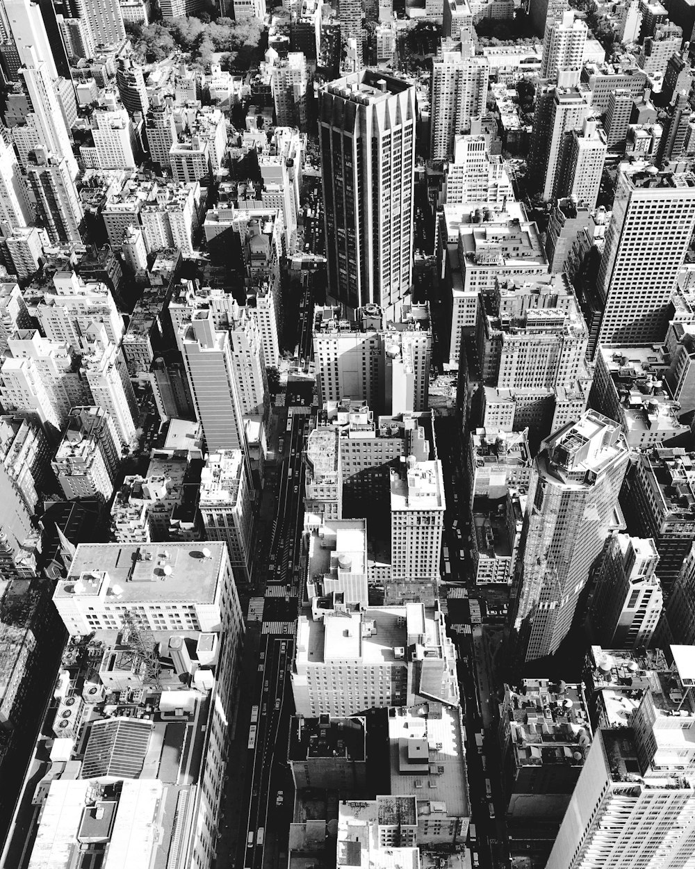 Fotografía aérea en escala de grises de edificios