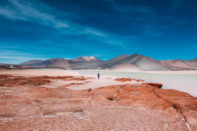 Vast Atacama Desert landscape with volcanic peaks, Chile