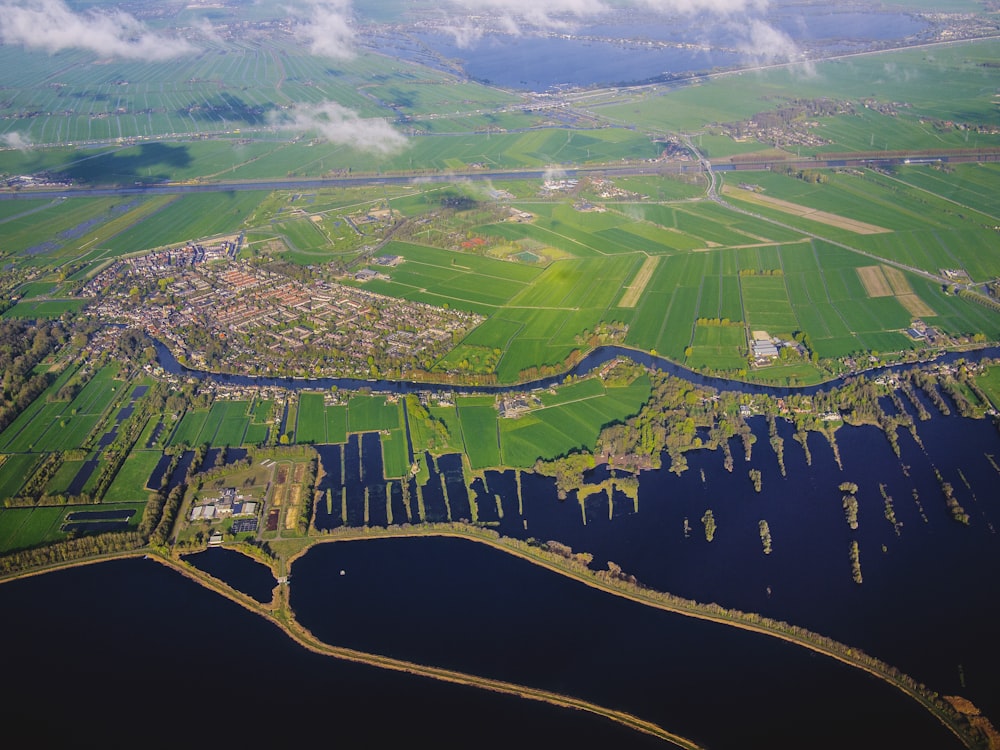 aerial view of green field