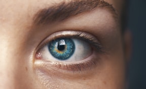 selective focus of blue-eyed person