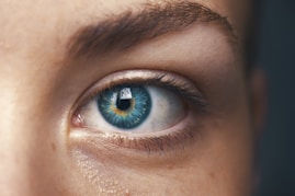 selective focus of blue-eyed person