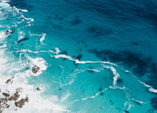 aerial view of seashore with stones