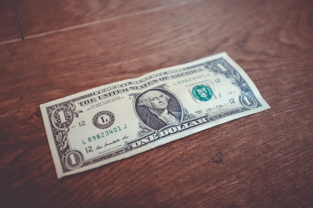 1 Fotografia em close-up da nota de dólar americano