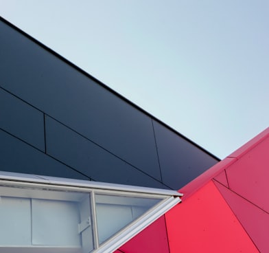 closeup photo of black and red building