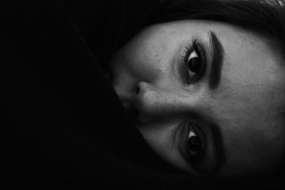 Black and white close up of horizontal female face in Tehran Province