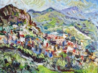 An impressionist landscape painting by Simó Busom showing a serene countryside with soft light.