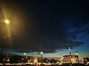A cityscape at dusk showcasing smart-city infrastructure illuminated and active.