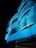 A building facade illuminated with vibrant blue lights, showcasing geometric patterns and a modern architectural design. The structure features repeating triangular shapes with textured surfaces that create a dynamic visual effect against the night sky.