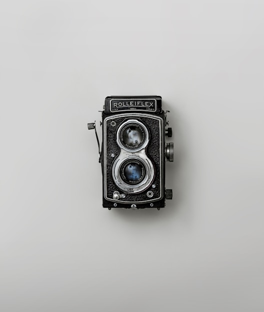 black and silver vintage camera