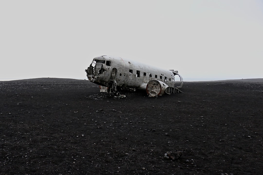 crushed gray airplane, iceplane