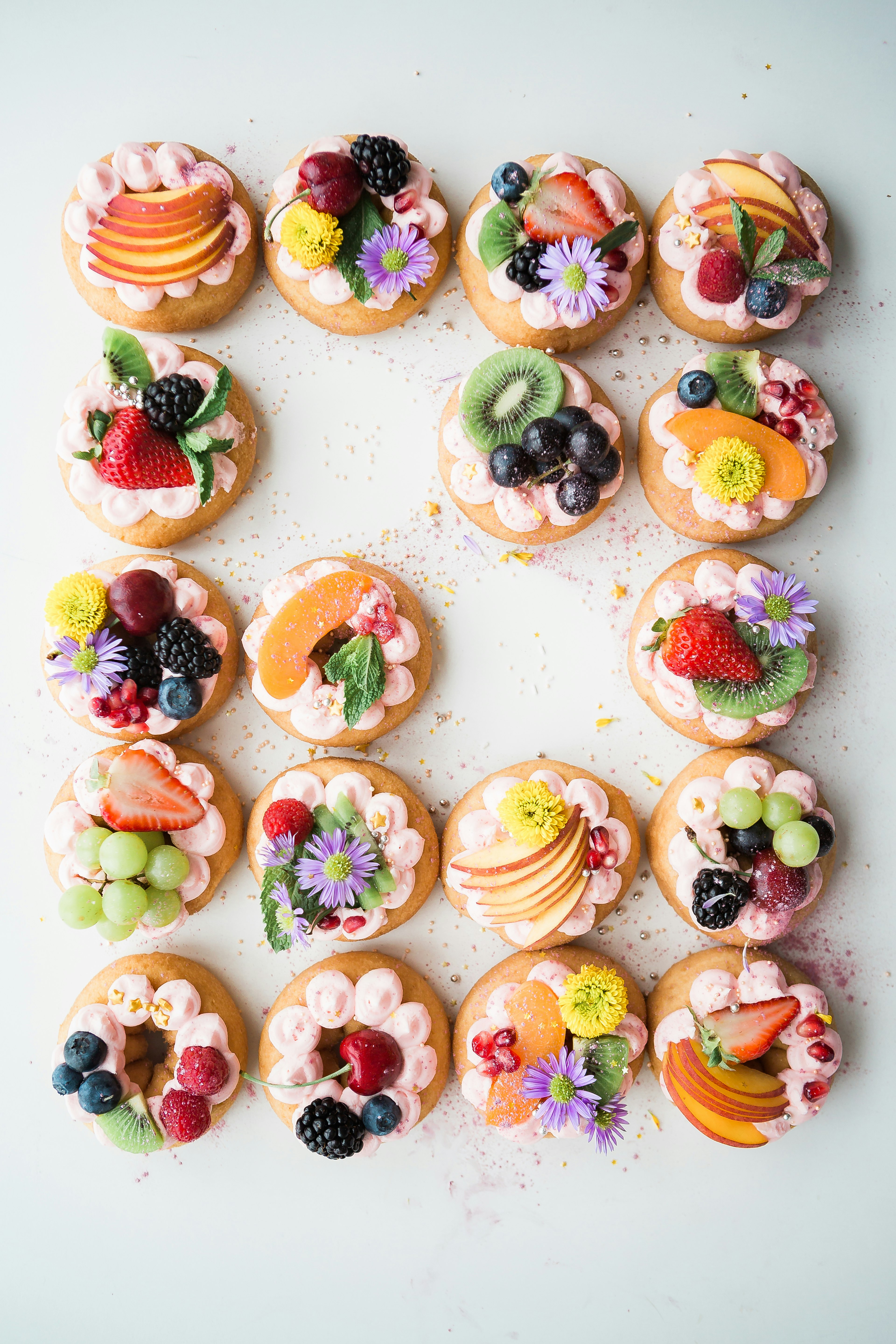 Donuts halo’ed with fruits and flowers. Whatever could be better?