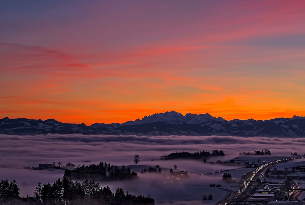 mountain silhouette during sunset