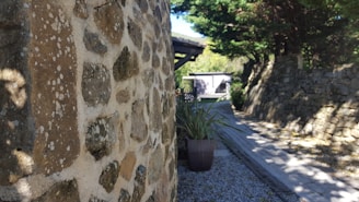 Rustic brick tiles laid neatly along a garden pathway with sunlight casting soft shadows.