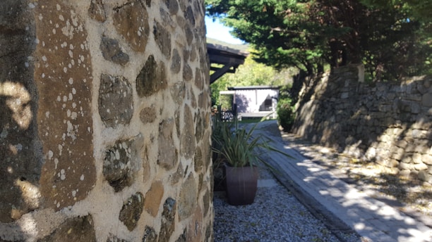 Rustic brick tiles laid neatly along a garden pathway with sunlight casting soft shadows.