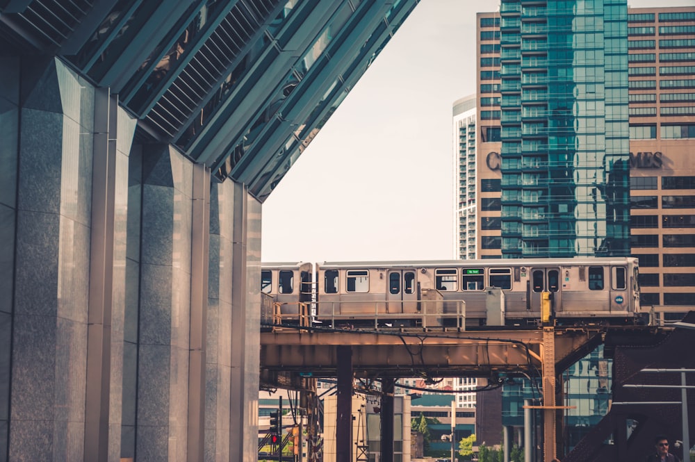 architectural photography of train and buildings