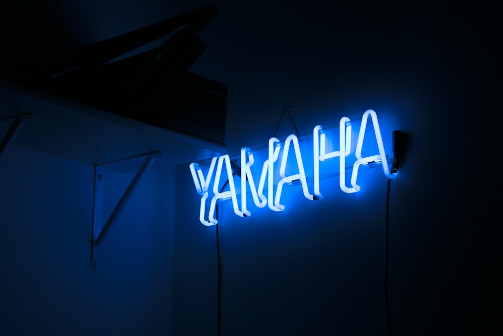 Yamaha neon light signage in the dark