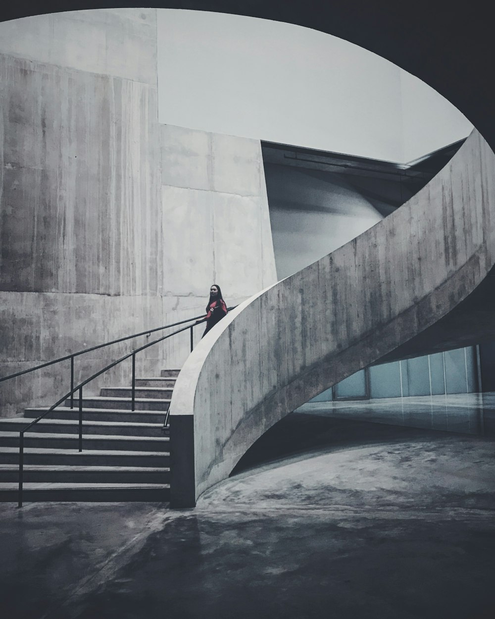woman walking on stairs