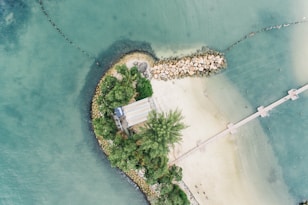 aerial view of island with sea dock
