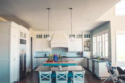 kitchen with island and table