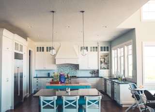 kitchen with island and table