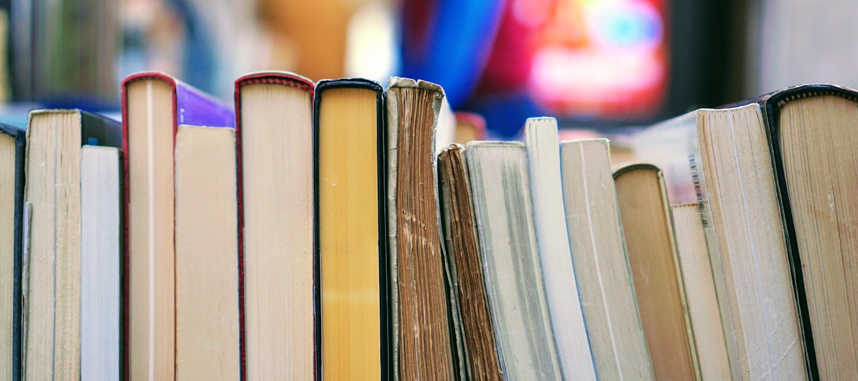 book lot on table