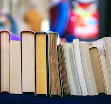 book lot on table