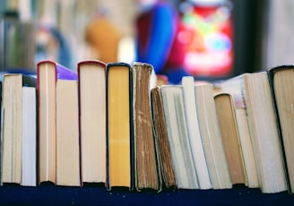 book lot on table