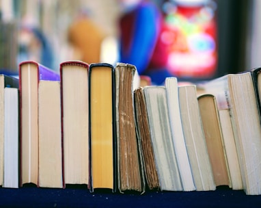 book lot on table