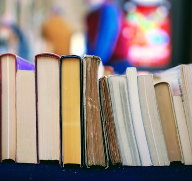 book lot on table