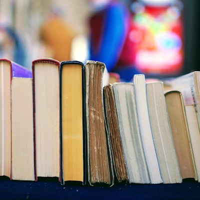 book lot on table