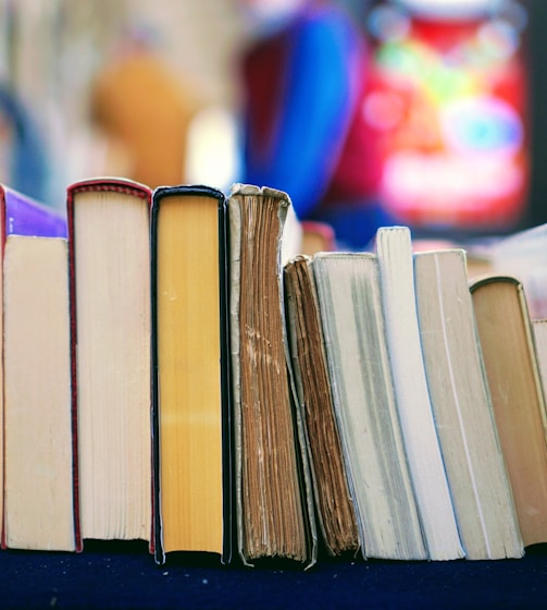 book lot on table