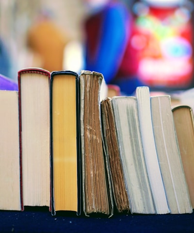 book lot on table