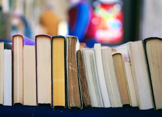 book lot on table