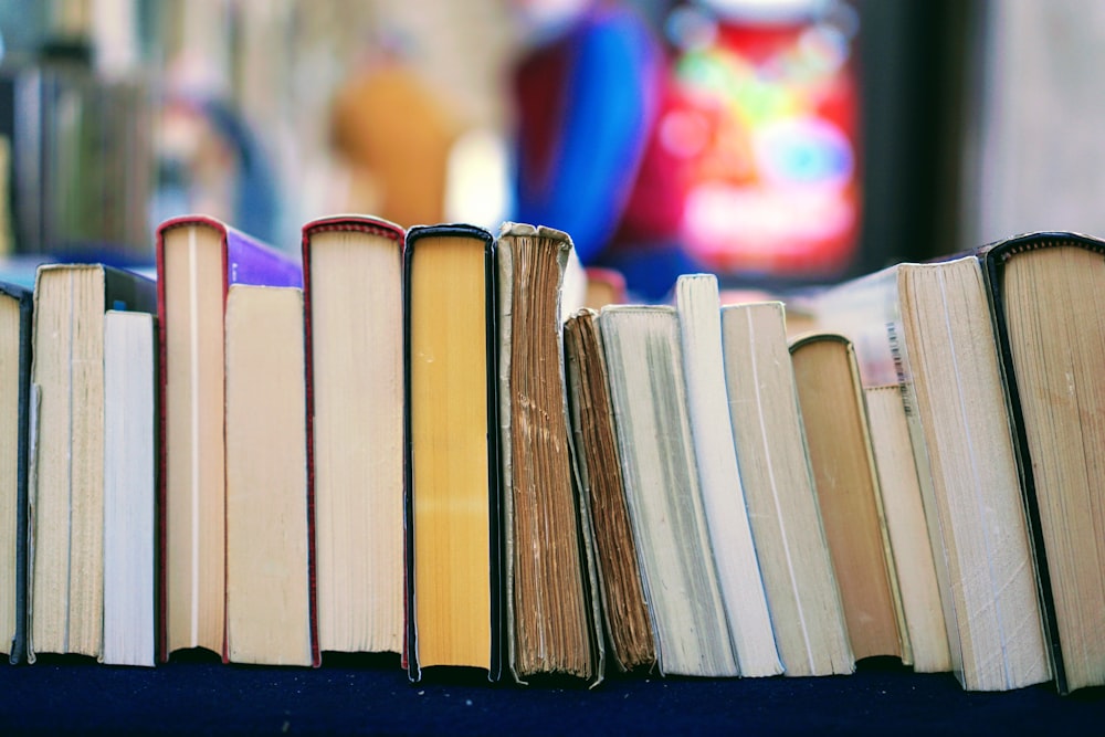 book lot on table