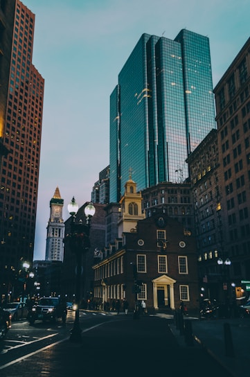 black high buildings at nighttime