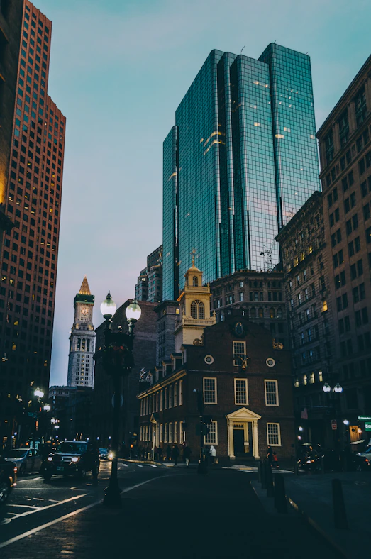 black high buildings at nighttime
