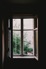 open casement window near plants