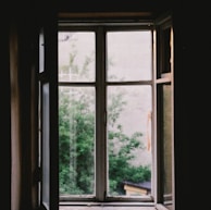 open casement window near plants