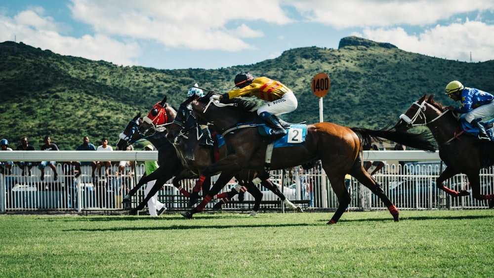 uomo che cavalca il cavallo in corsa