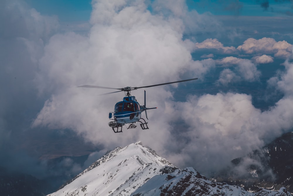 blue helicopter in the air