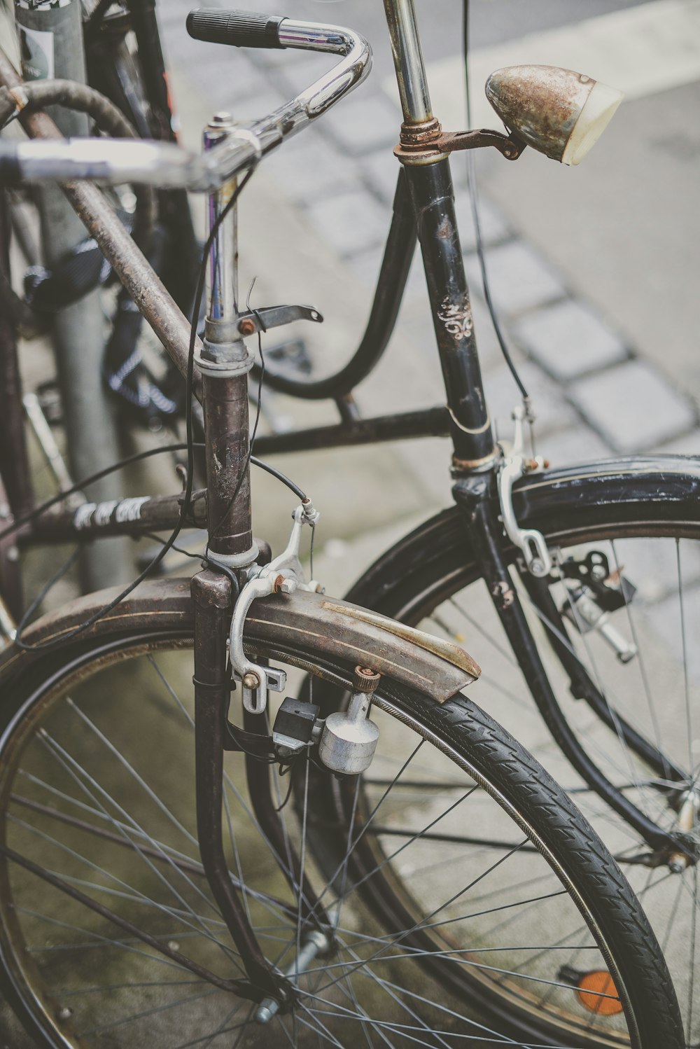 two brown and black commuter's bicycles