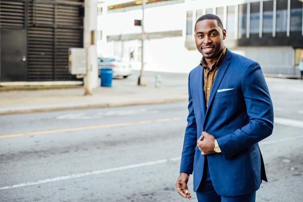 man in blue formal suit