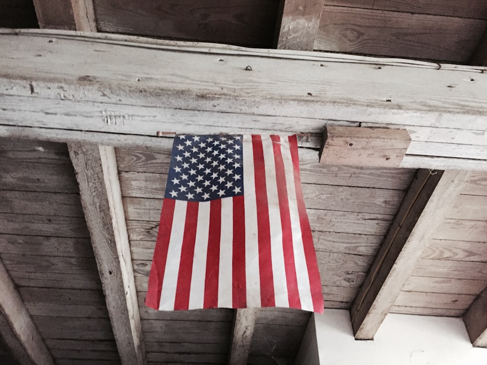 U.S. American flag hanging on ceiling