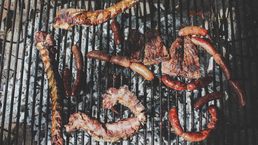 aerial photo of grill foods