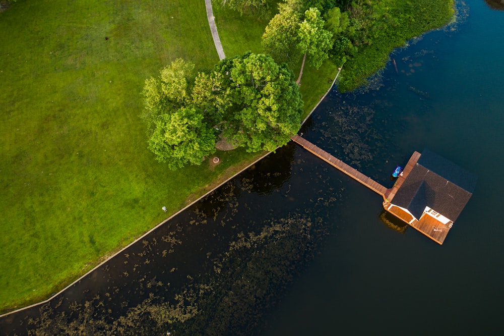 aerial photography of dock bridge