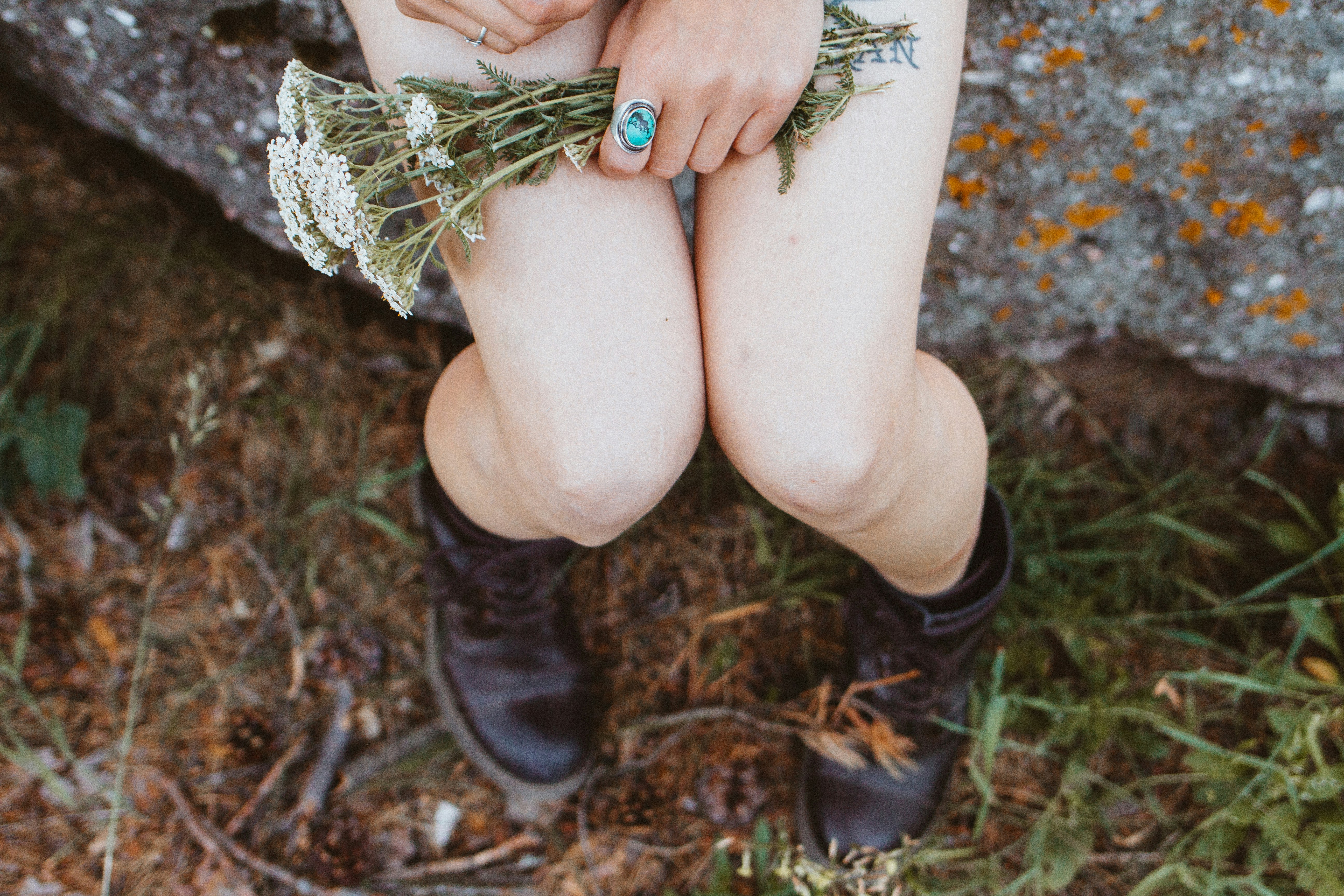 Bouquet on woman’s lap
