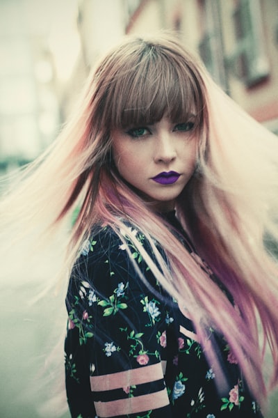 Colorful hair extensions blonde, pink and purple